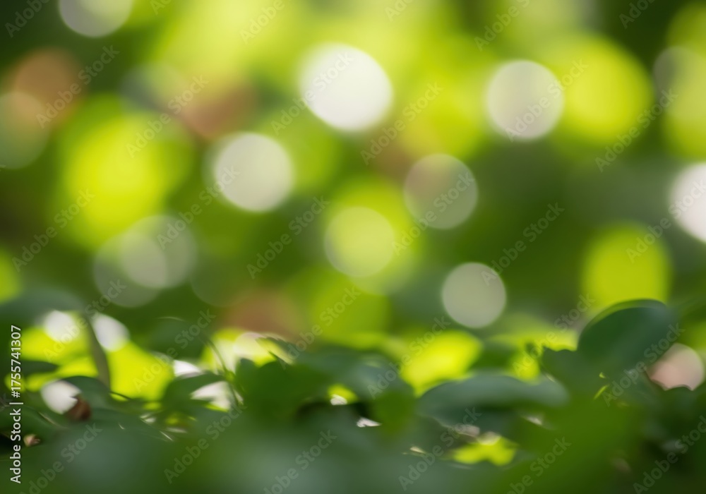 Obraz premium Abstract natural green background with beautiful soft sunlight and bokeh circles