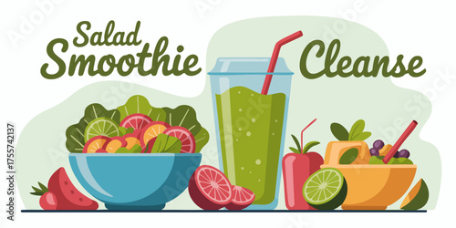 Healthy options salad smoothie and cleanse on a light background