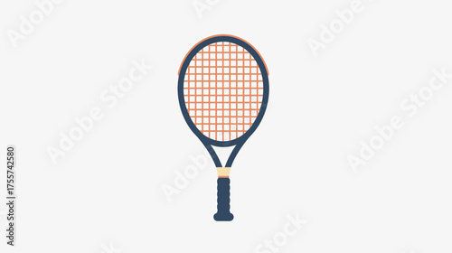 A stylized illustration of a blue tennis racket with an orange net on a white background