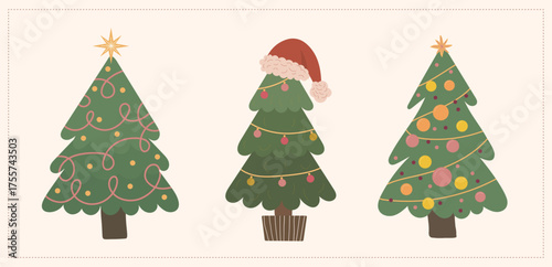 set of christmas trees.  Vector illustration for Christmas time. Scrapbook collection. Winter greeting card