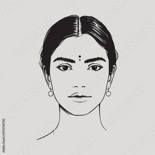 indian woman portrait hand drawing illustration
