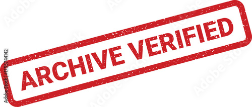 Grungy red rectangular stamp with ARCHIVE VERIFIED text, signaling confirmed document authenticity or official approval