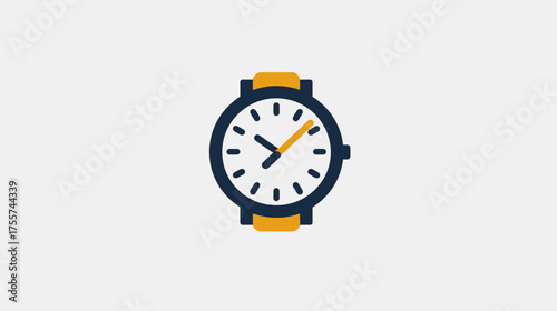 A simple, flat illustration of a wristwatch with a dark blue case and orange strap