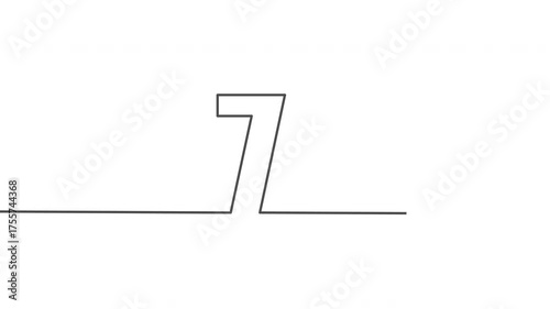 Number 7. Continuous Line Animation. Arabic Numerals Drawn With One Line