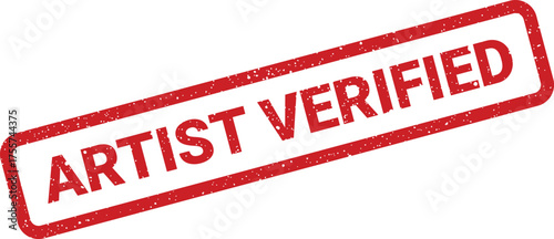 Grungy red textured stamp impression displaying the specific phrase ARTIST VERIFIED confirming authenticity