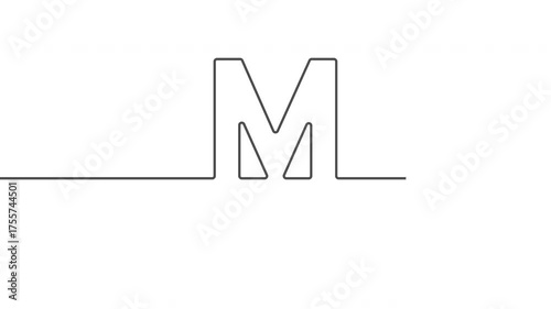 Letter M. Animation of a continuous line. A letter drawn with a single line