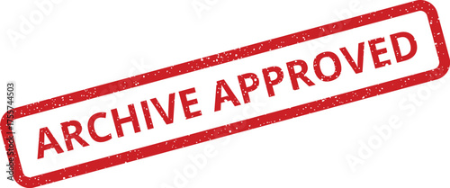 Grungy red vector stamp displaying archive approved indicating a formally verified document or record status