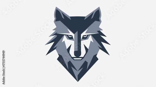Geometric wolf head with sharp angles and dark blue and grey tones