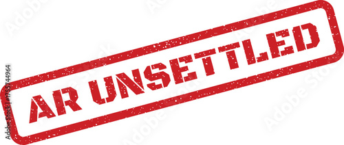 Rectangular grunge effect rubber stamp with the words AR UNSETTLED in bold lettering
