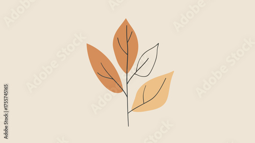 Stylized branch with three leaves in warm earthy tones