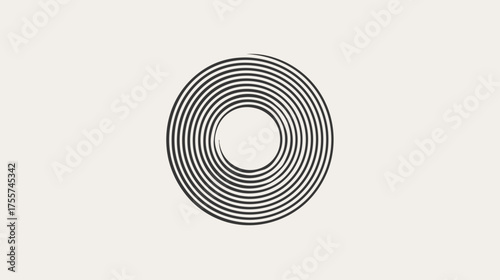 Abstract black concentric circles with a central vortex on a light cream background