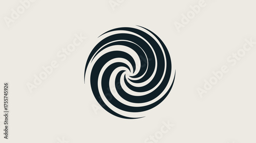 Abstract dark blue swirling vortex on a light cream background