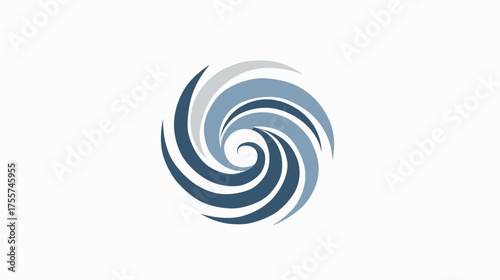 Swirling vortex of blue and grey curved lines on a white background