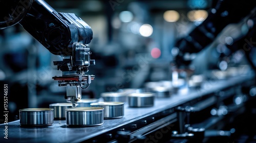 Industrial Automation with Robotic Arms in a Modern Factory Assembly Line for Precision Manufacturing and Efficient Production Processes