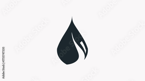 A dark stylized droplet shape with a curved white line inside it