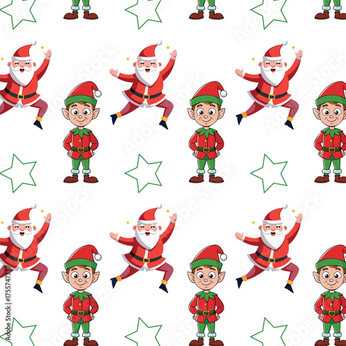 Santa and elf, festive pattern for printing on paper, fabric