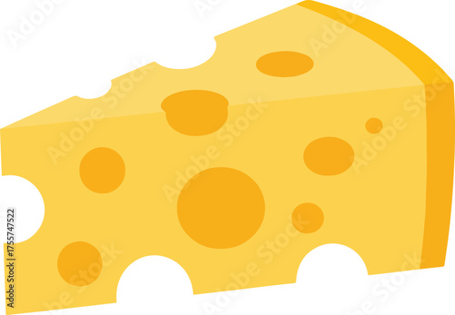 Classic Slice of Swiss Cheese Illustration cheese, swiss, food, dairy, slice, snack, yellow, holes, simple, icon, vector, illustration, cheddar, appetizer.