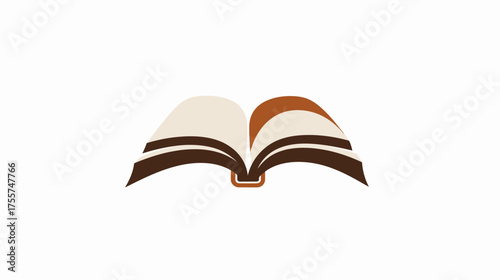 Stylized open book with tan and brown pages against a white background