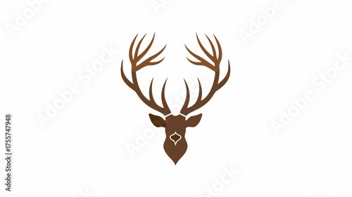 Stylized brown deer head with large antlers on a white background