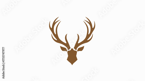 Stylized brown deer head with prominent antlers on white