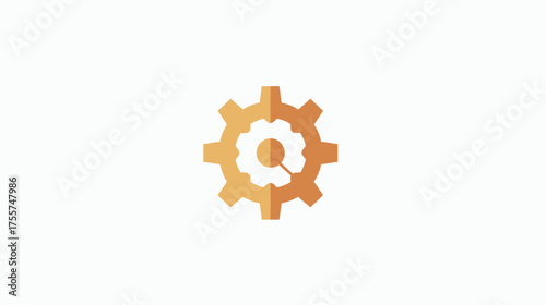 Orange gear with a magnifying glass icon on a white background
