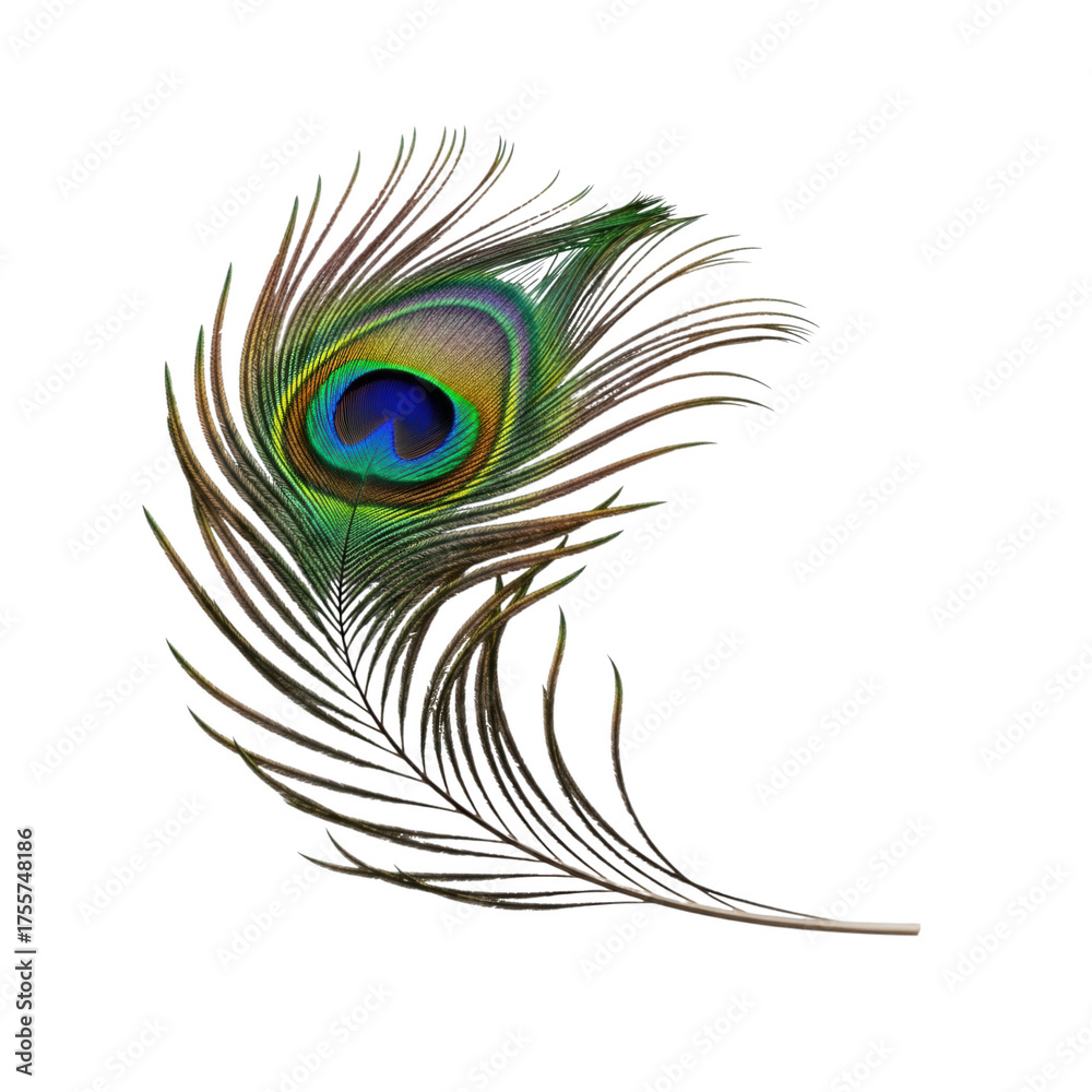 Fototapeta premium Exquisite peacock feather shimmering with vibrant iridescent colors, perfect for adding a touch of luxury and elegance to your designs
