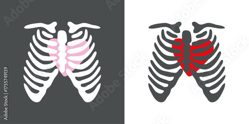 Logo para el día de San Valentín. Silueta de corazón en caja torácica humana.