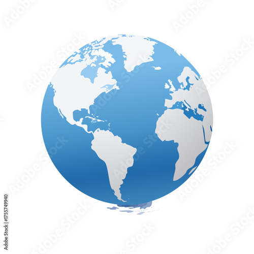 Isolated globe illustration on white background representing earth and continents