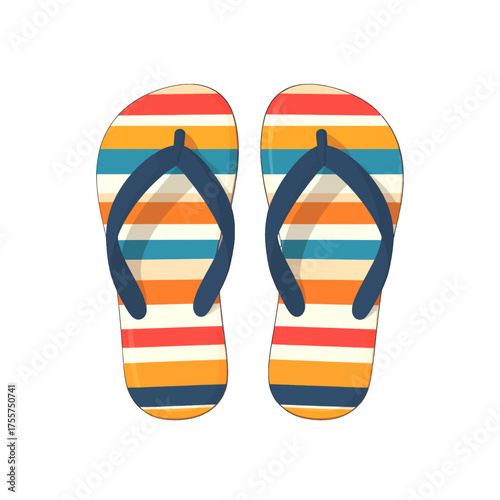 Striped Beach Flip Flops with Blue Straps in White Background Graphic Illustration