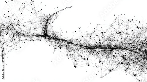 A black and white image of a web of lines and dots