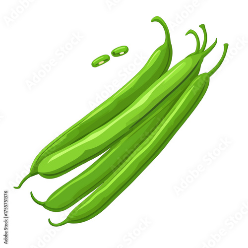 Green Beans in Detailed Pixel Art Style Fresh Vegetables Bunch Isolated on White