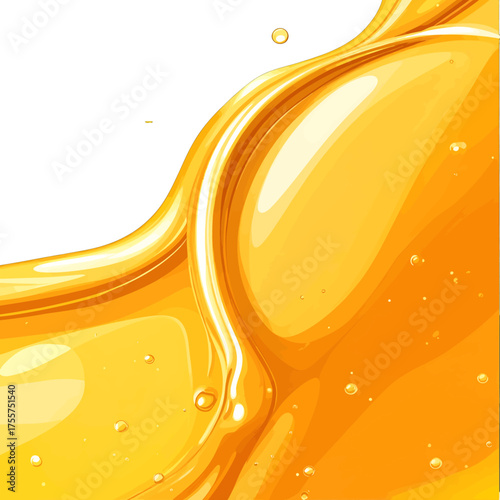Golden Viscous Liquid Flowing on White Background with Bubbles Liquid Texture Background Pouring Honey Syrup Oil Pattern