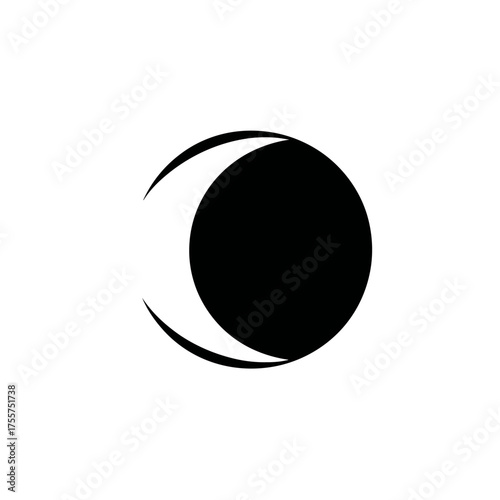 Crescent moon overlaying a black circle on a white background
