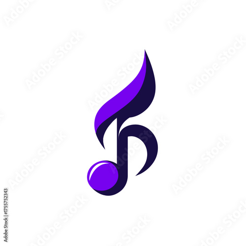 A stylized musical eighth note emblem with purple and navy blue shading