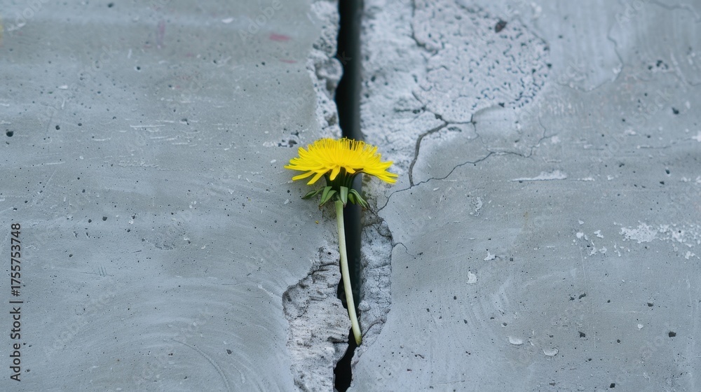 custom made wallpaper toronto digitalBlooming Dandelion Flower Emerging from a Crack in Concrete Slab Symbolizing Resilience and Nature's Tenacity