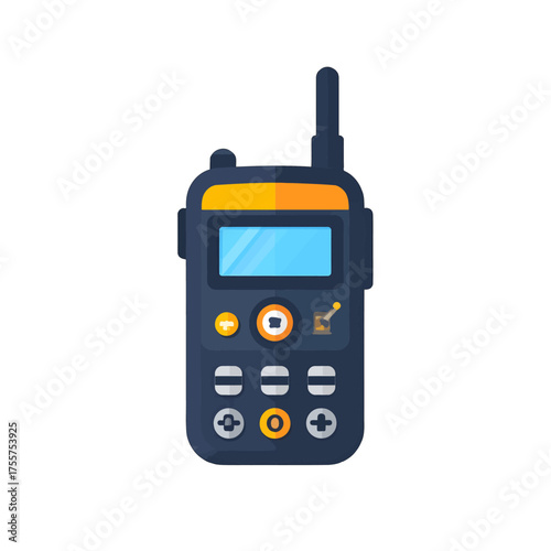 Pixelated Portable Two Way Radio with Yellow and Dark Gray Casing on White Background