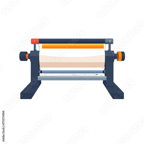 Minimalist Pixel Art Laundry Press with Blue Frame and Orange Accents on White Background