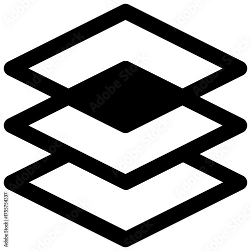 Layers. Outlined stroke vector icon with black-filled details.