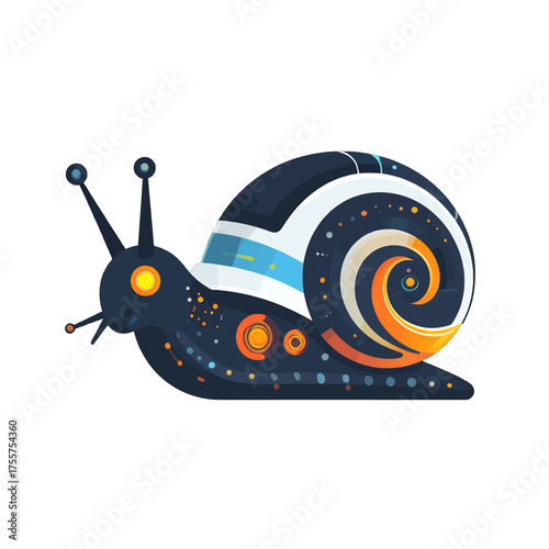 Pixelated Snail Illustration with Galaxy Shell and Antennae Against White Background