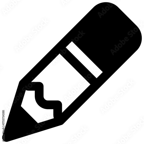 Pencil. Outlined stroke vector icon with black-filled details.