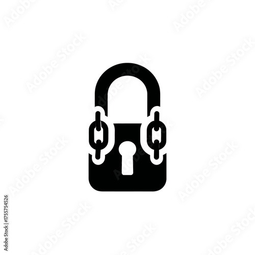 A black silhouette of a padlock with chains attached to its shackle