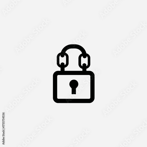 A black outline of a padlock connected by a chain