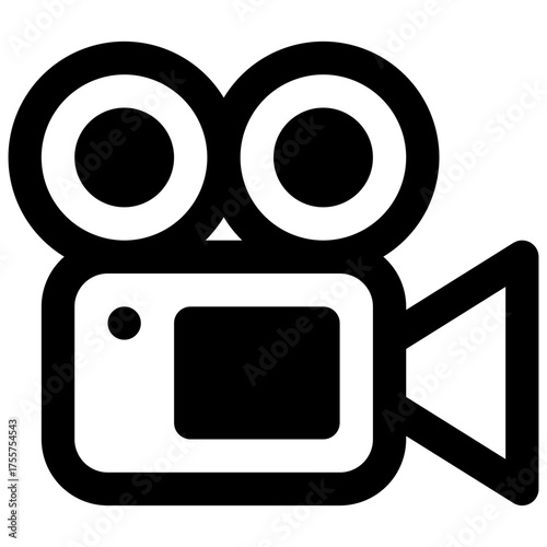 Video camera. Outlined stroke vector icon with black-filled details.