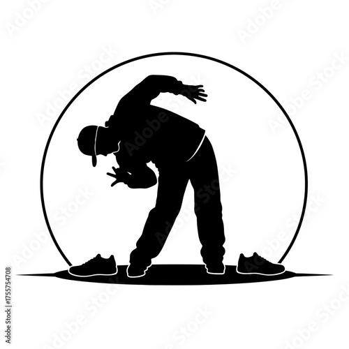 Dynamic breakdancer silhouette capturing energetic urban street dance moves with stylized flair and athletic pose