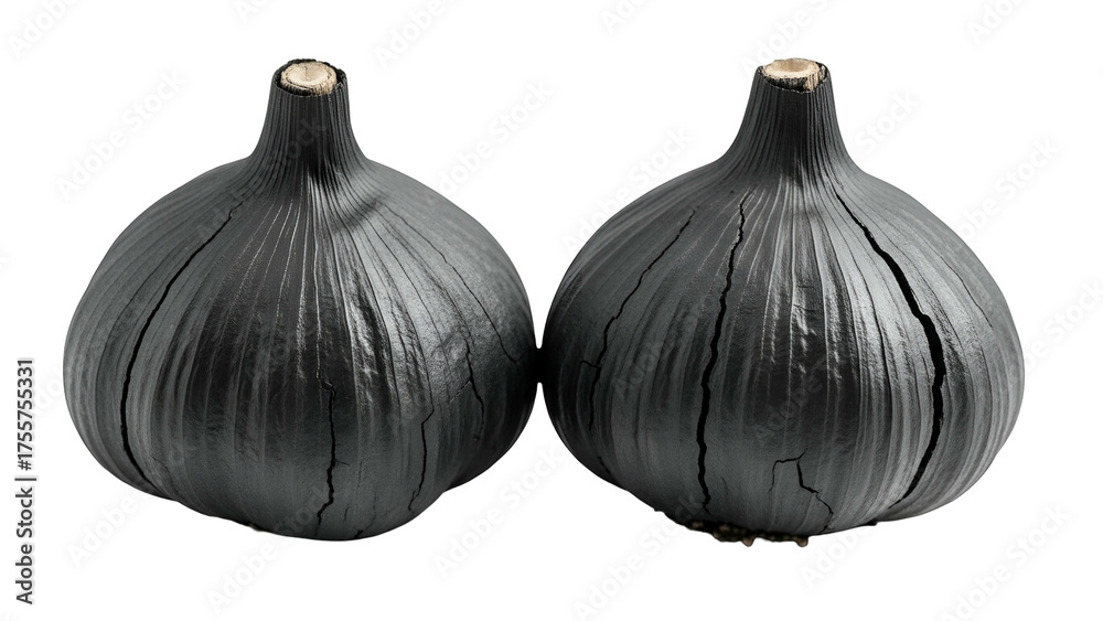 Obraz premium Dark Gray Striped Garlic Bulbs on Transparent Background