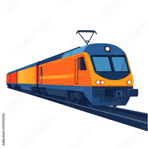 Pixelated Train Illustration with Blue Accents on Isolated White Backdrop