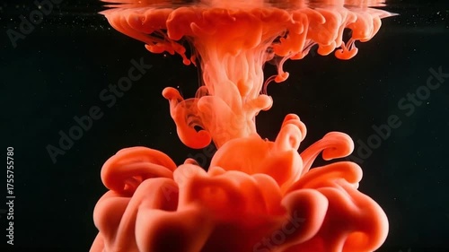Vivid Red Ink Cloud Spreading and Swirling in Water with Dynamic Movement and Artistic Flow