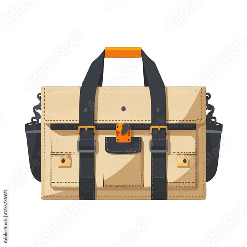 Pixel Art Bag with Black Straps and Orange Accents on White Background