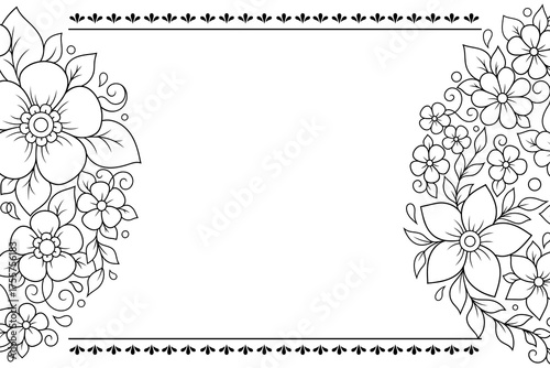 Frame in eastern tradition. Stylized with henna tattoos decorative pattern for decorating covers for book, notebook, casket, magazine, postcard and folder. Flower border in mehndi style.