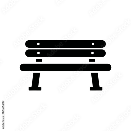 Minimalist black bench with three horizontal slats on a white background